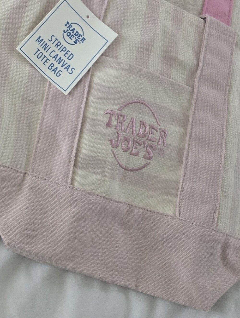 Trader Joe's Pink, Blue, & Tan Striped Mini Canvas Tote Bag Bundle
